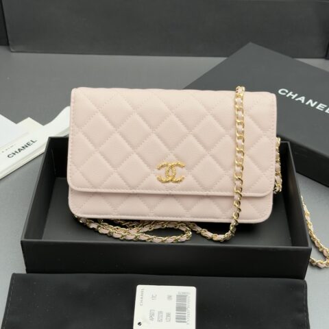 CHANEL 链条包空姐包系列 编号:AP 5073 浅粉色细球纹金色五金