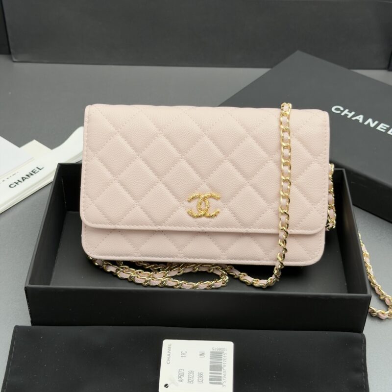 CHANEL 链条包空姐包系列 编号:AP 5073 浅粉色细球纹金色五金