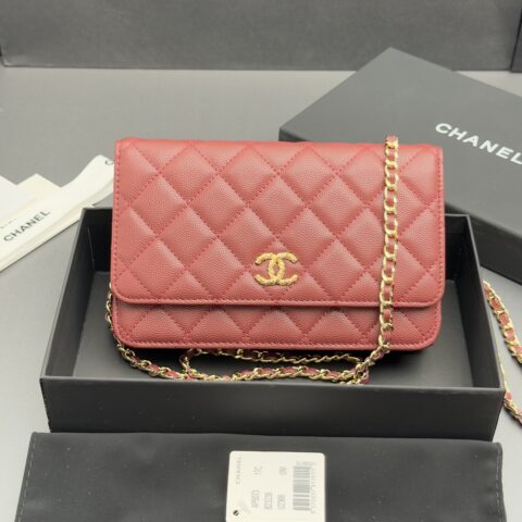 CHANEL 链条包空姐包系列 编号:AP 5073 酒红色细球纹金色五金