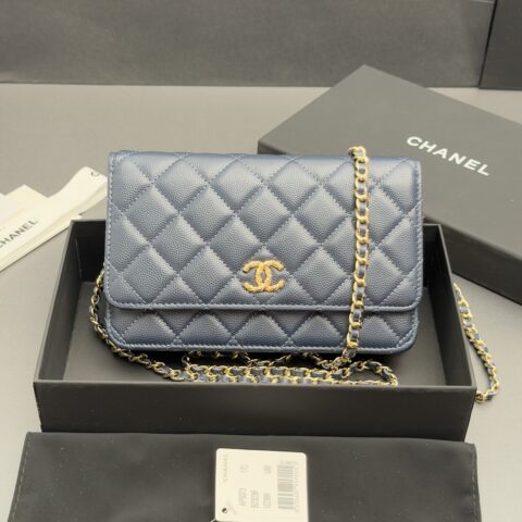 CHANEL 链条包空姐包系列 编号:AP 5073 宝蓝色细球纹金色五金