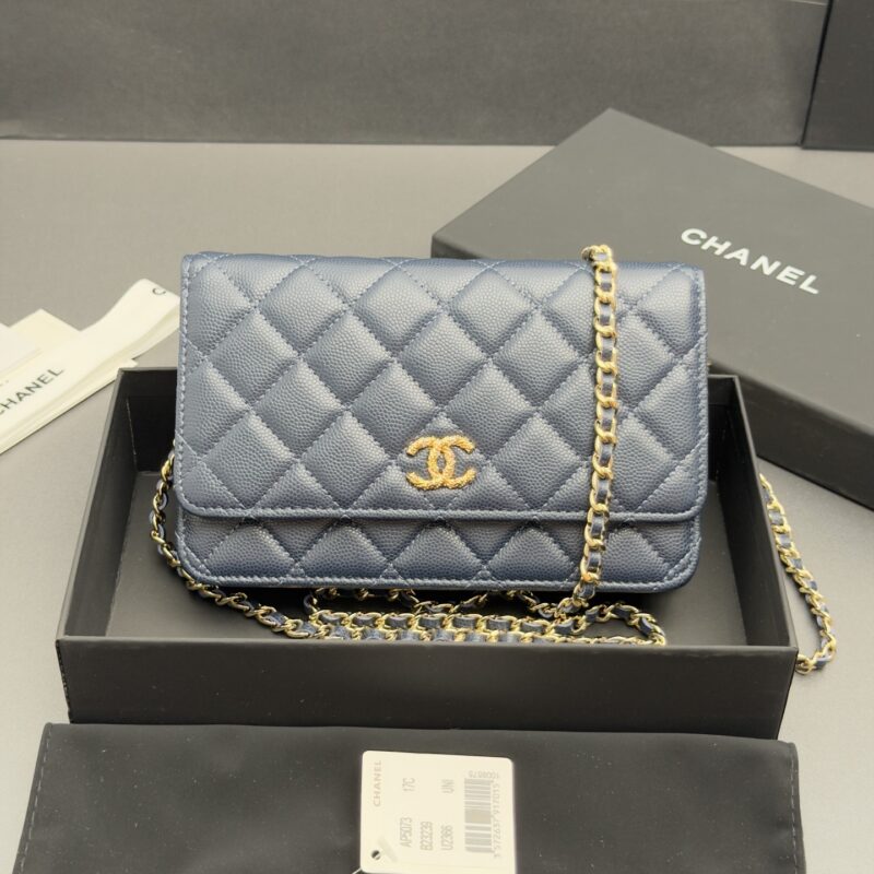 CHANEL 链条包空姐包系列 编号:AP 5073 宝蓝色细球纹金色五金