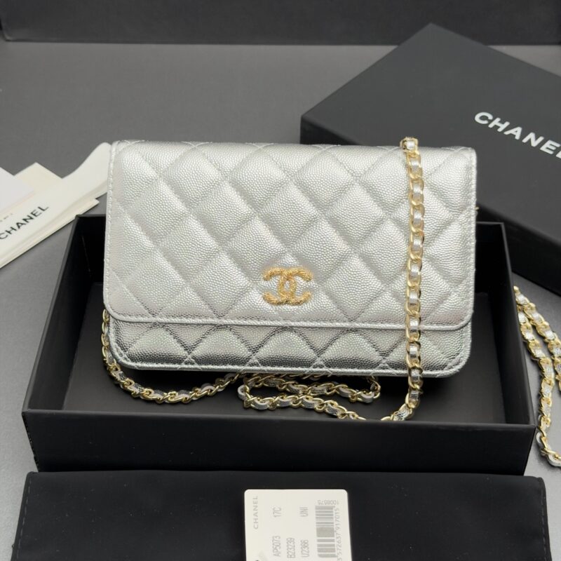 CHANEL 链条包空姐包系列 编号:AP 5073 银色细球纹金色五金