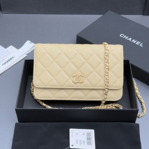 CHANEL 链条包空姐包系列 编号:AP 5073 杏色细球纹金色五金