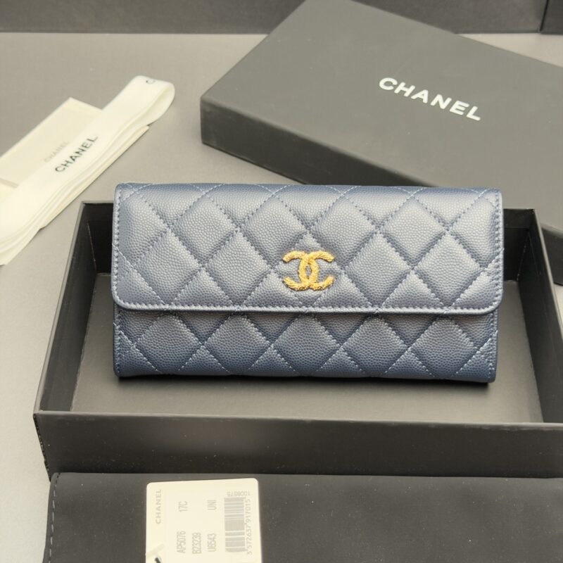 CHANEL 长夹钱包系列 编号:AP 5076宝蓝色细球纹金色五金