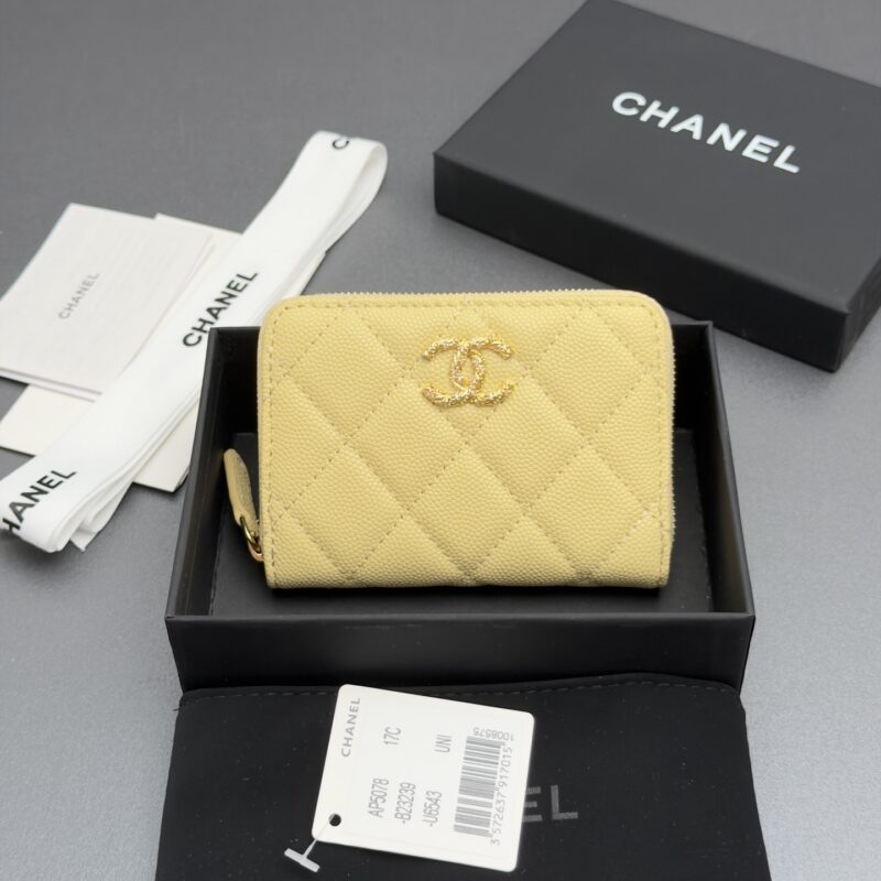CHANEL 小拉链包系列 编号:AP 5078 杏色细球纹金色五金