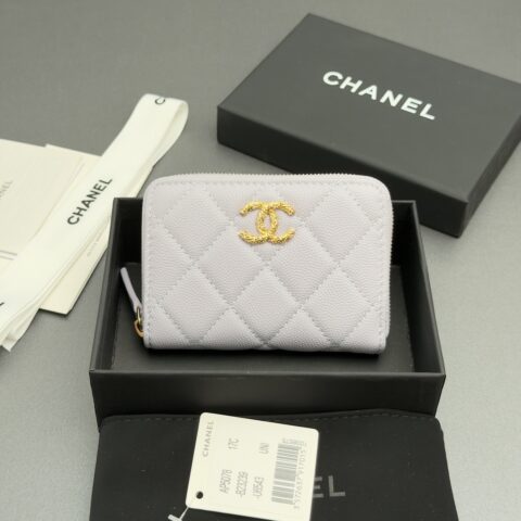 CHANEL 小拉链包系列 编号:AP 5078 浅紫色细球纹金色五金