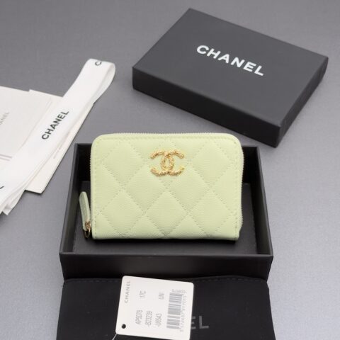 CHANEL 小拉链包系列 编号:AP 5078 浅绿色细球纹金色五金