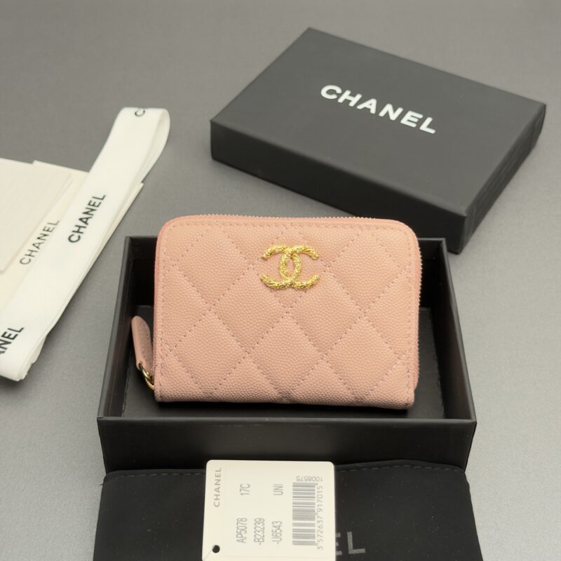 CHANEL 小拉链包系列 编号:AP 5078粉色细球纹金色五金