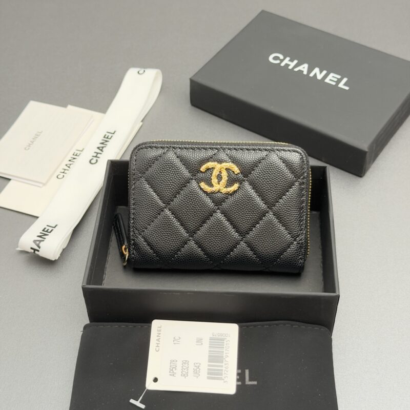 CHANEL 小拉链包系列 编号:AP 5078黑色细球纹金色五金