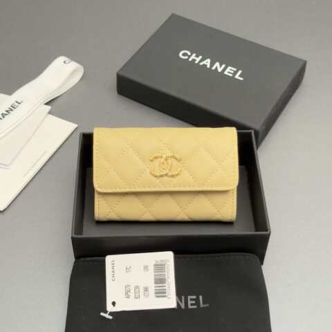 CHANEL 卡包系列 编号:AP 5079 杏色细球纹金色五金