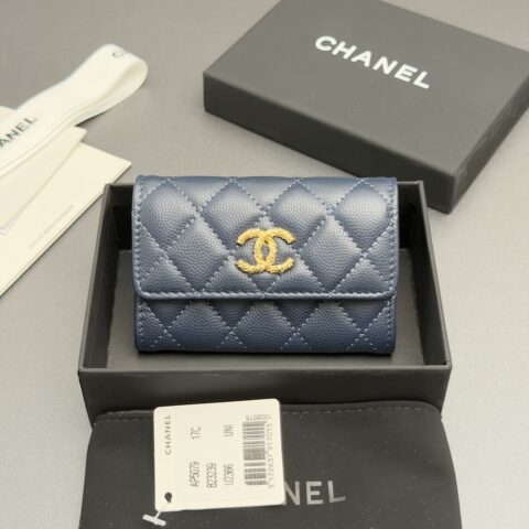 CHANEL 卡包系列 编号:AP 5079 编号:AP 5079宝蓝色细球纹金色五金