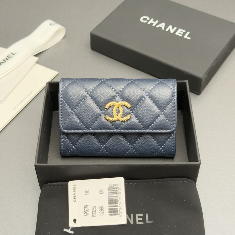 CHANEL 卡包系列 编号:AP 5079 编号:AP 5079宝蓝色细球纹金色五金