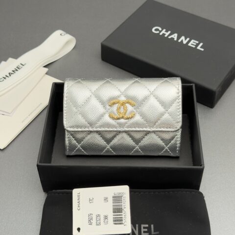 CHANEL 卡包系列 编号:AP 5079 编号:AP 5079银色细球纹金色五金