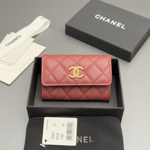 CHANEL 卡包系列 编号:AP 5079 编号:AP 5079酒红色细球纹金色五金