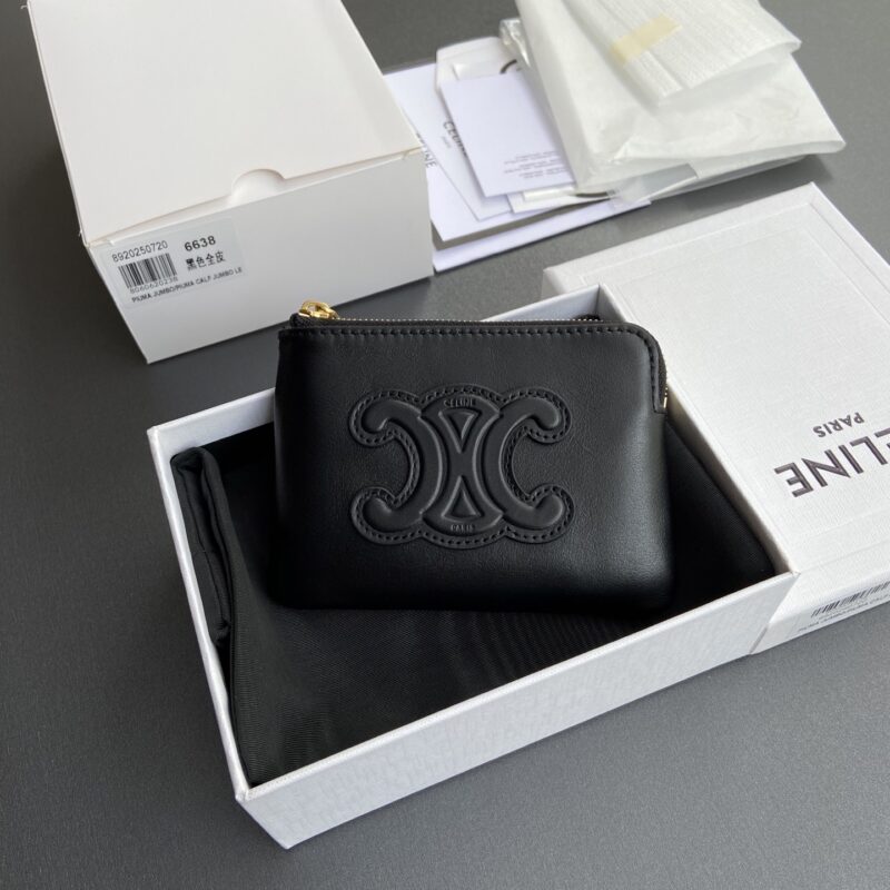 CELINE TRIOMPHE光滑牛皮革零錢卡片包 编号:10C663BTA.38NO 663 662 6638 黑色全皮