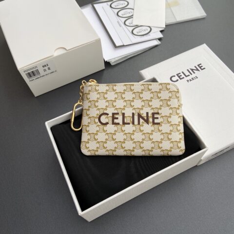 CELINE TRIOMPHE光滑牛皮革零錢卡片包编号:10C 662 BTA.38NO663 662 白色老花