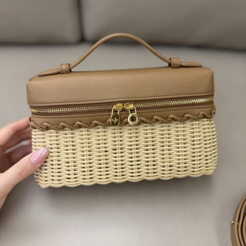 Loro Piana 二代Extra Pocket L19手拿包 型号:FAO1083 浅竹黄拼麦芽色藤编