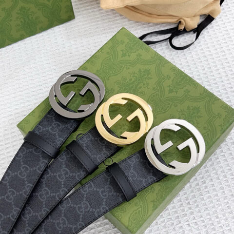 GUCCI 古驰男士PVC配皮双G精致原版亮光金属扣38mm