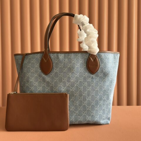 GUCCI Totissima系列 型号：837190灰色牛仔面料/原厂皮
