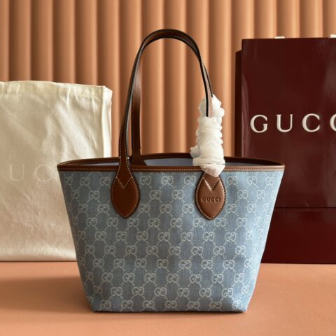 GUCCI Totissima系列 型号:837198 蓝色牛仔面料/原厂皮