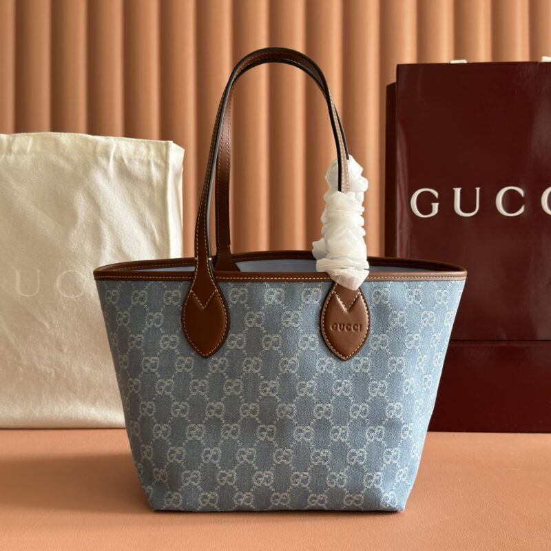 GUCCI Totissima系列 型号:837198 蓝色牛仔面料/原厂皮