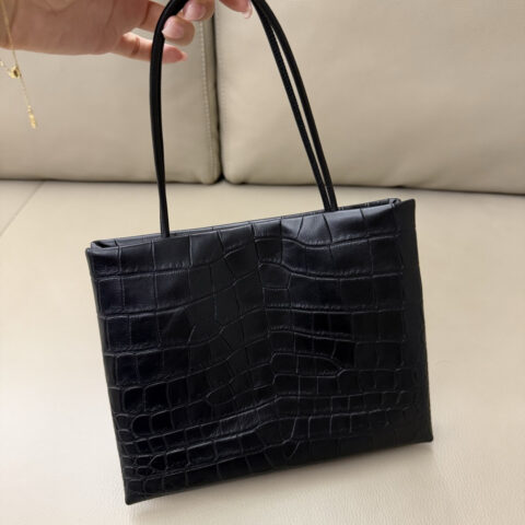 THE ROW Cecily Top Handle Bag 型号:TR1237 鳄鱼纹黑色