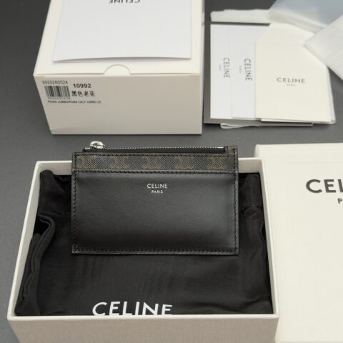 CELINE 标志印花拉链卡包 编号:10F10992BZ.38SI 10992 黑色/老花