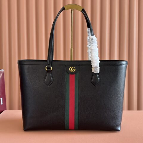 GUCCI 全皮购物袋和条纹织带 型号：631685