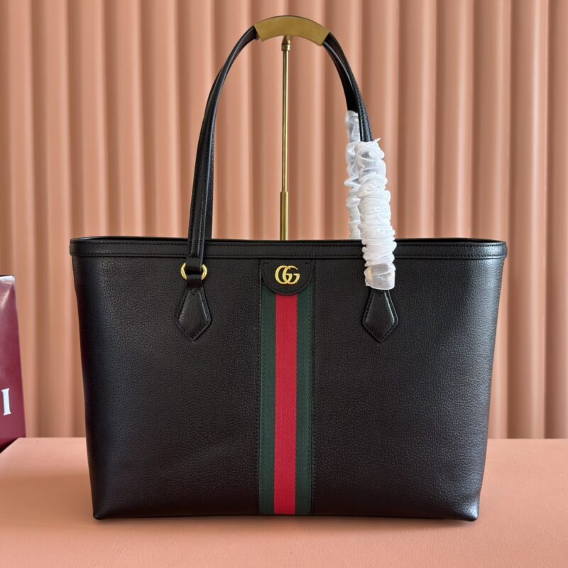 GUCCI 全皮购物袋和条纹织带 型号：631685