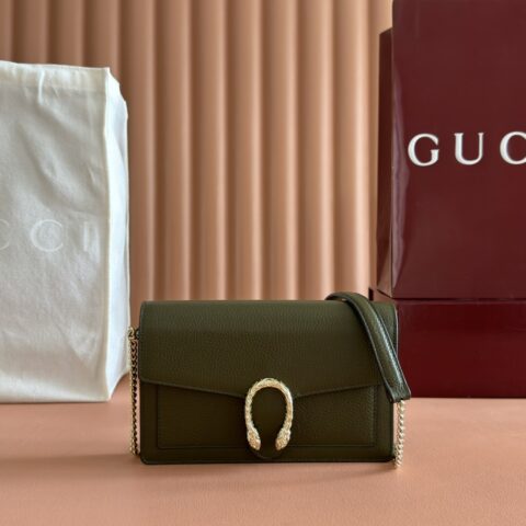 GUCCI Dionysus系列链带钱包 型号:837373 墨绿色全皮