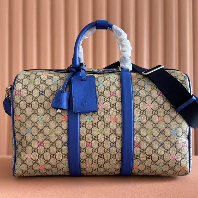 GUCCI 包袋以GG字母交织图案涂层织物打造 型号：792074 通体多色印花pvc