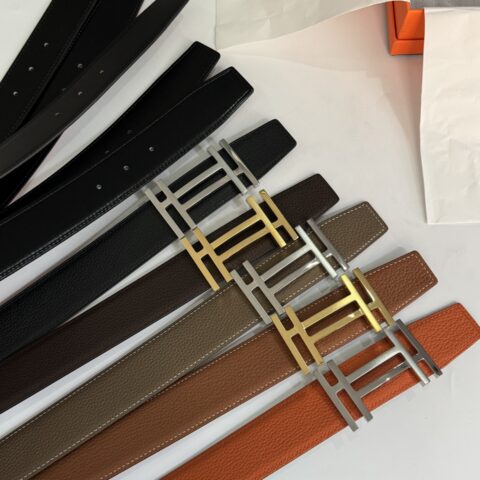 HERMES Togo皮双面皮腰带38Cm搭配原版双H焊点精品扣
