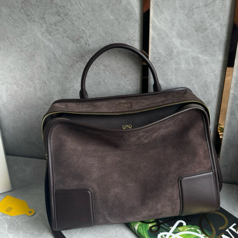 LOEWE 𝐴𝑚𝑎𝑧𝑜𝑛𝑎 180重新诠释 L家传奇手袋 0813 大号磨砂深栗色
