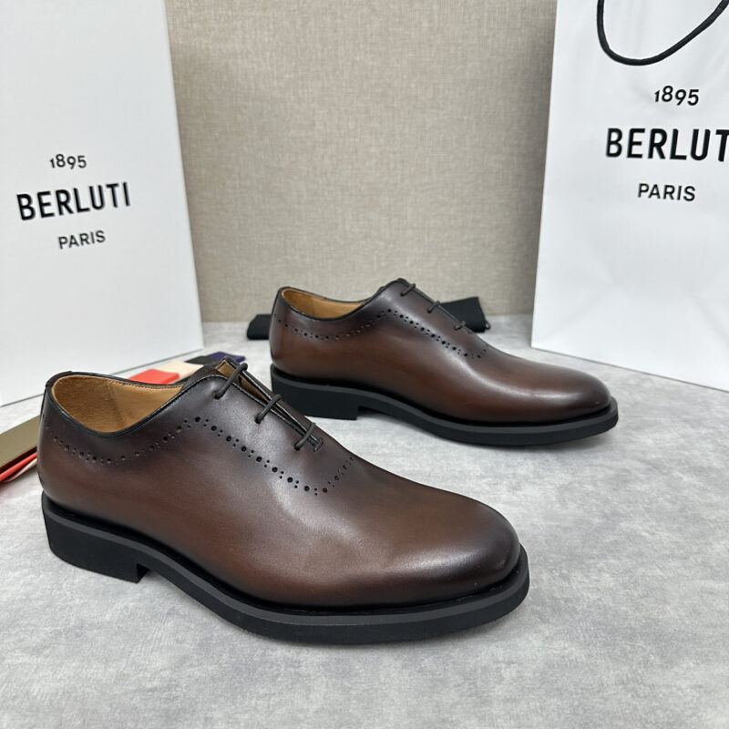 BERLUTI 新品男士正装皮鞋  Aplomb Bergamo Scritto图纹皮革德比鞋