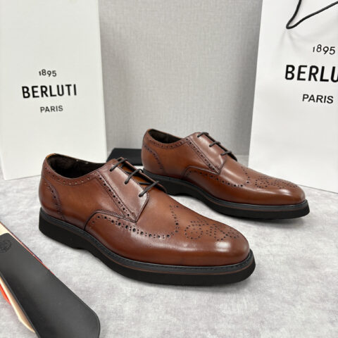 BERLUTI New Alessio皮革布洛克雕花牛津鞋