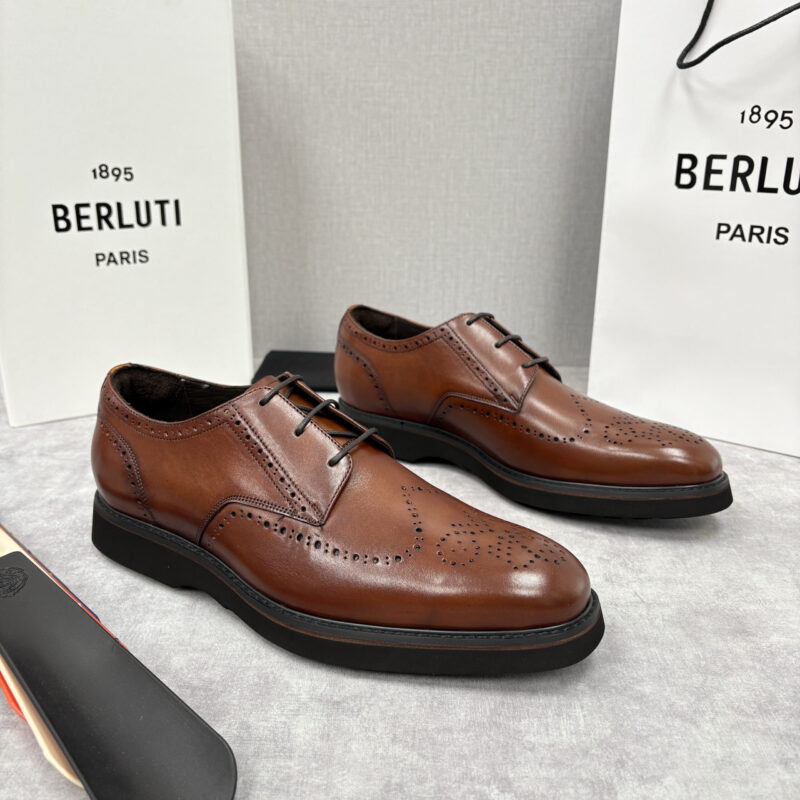 BERLUTI New Alessio皮革布洛克雕花牛津鞋