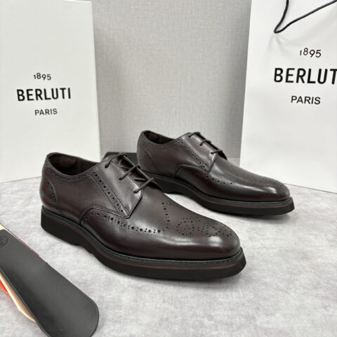 BERLUTI New Alessio皮革布洛克雕花牛津鞋