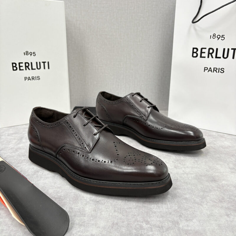 BERLUTI New Alessio皮革布洛克雕花牛津鞋