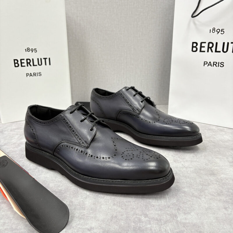 BERLUTI New Alessio皮革布洛克雕花牛津鞋