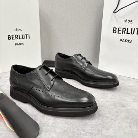 BERLUTI New Alessio皮革布洛克雕花牛津鞋