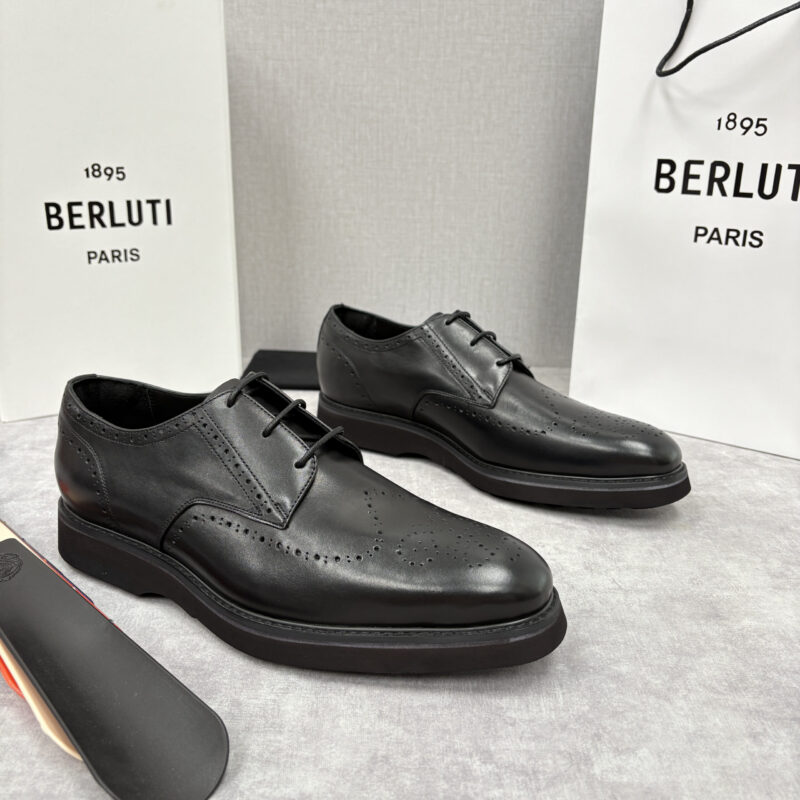BERLUTI New Alessio皮革布洛克雕花牛津鞋
