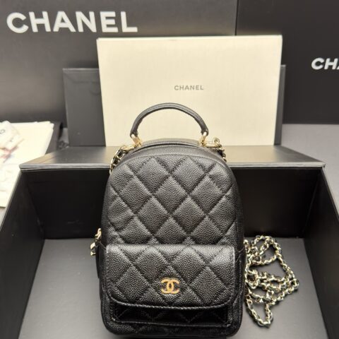 CHANEL 24A系列 迷你小书包 型号:AS 3753黑色细球纹/金