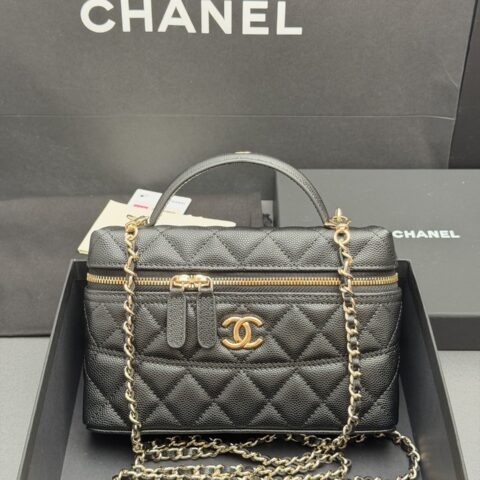 CHANEL 25C系列 饭盒包𝑺𝒊𝒛𝒆:19cm 型号：AP 4407 黑色细球纹/金