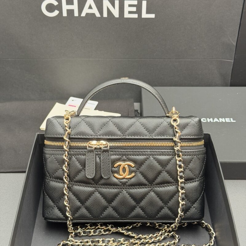 CHANEL 25C系列 饭盒包𝑺𝒊𝒛𝒆:19cm 型号：AP 4407 黑色细球纹/金