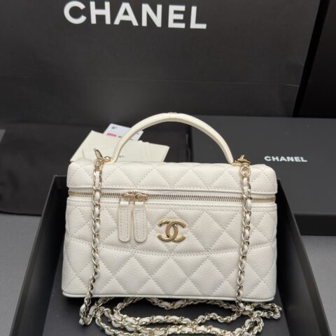 CHANEL 25C系列 饭盒包𝑺𝒊𝒛𝒆:19cm 型号:AP 4407 白色细球纹/金