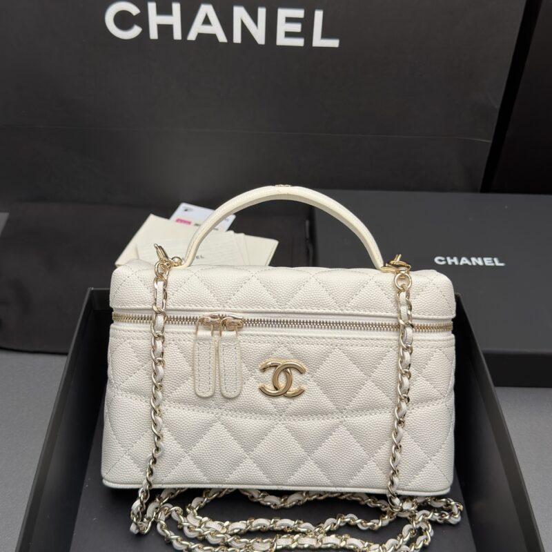 CHANEL 25C系列 饭盒包𝑺𝒊𝒛𝒆:19cm 型号:AP 4407 白色细球纹/金