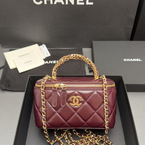 CHANEL 24B系列 化妆包/口红包 型号:AP 4168 酒红亮羊皮/金