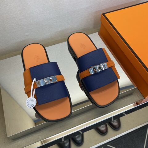 HERMES 男士真皮底拖鞋