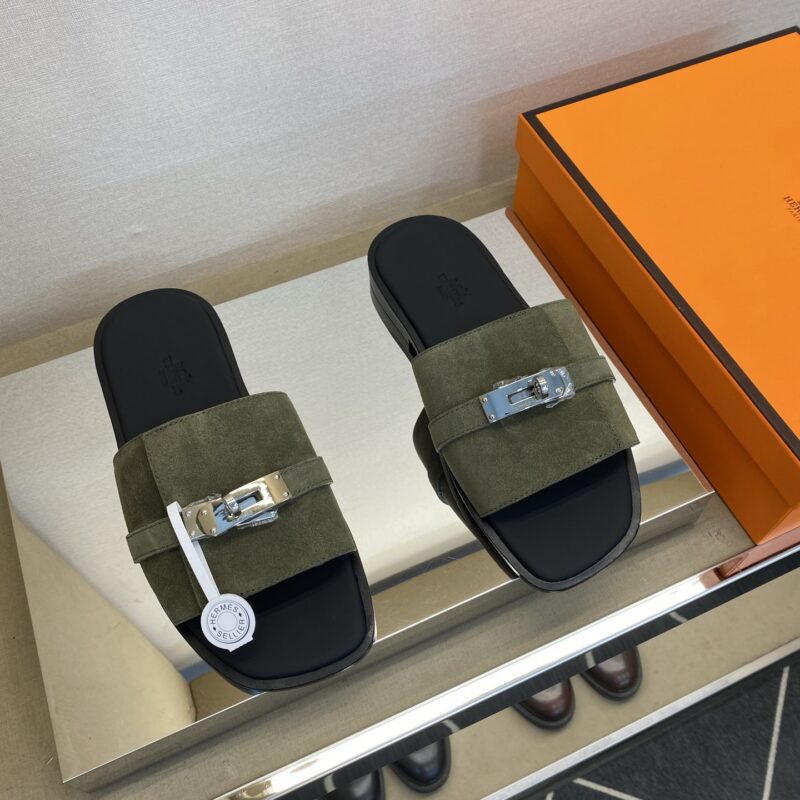 HERMES 男士真皮底拖鞋