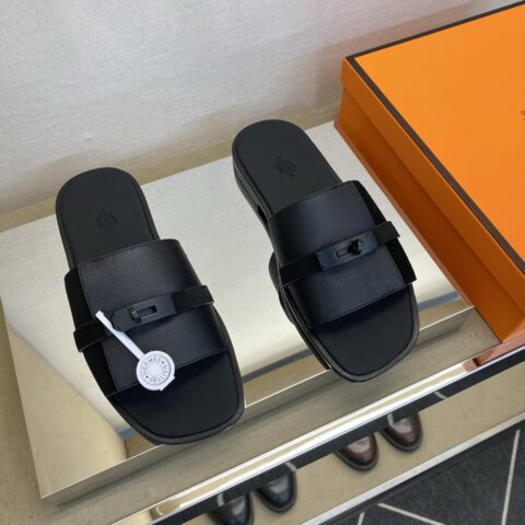 HERMES 男士真皮底拖鞋